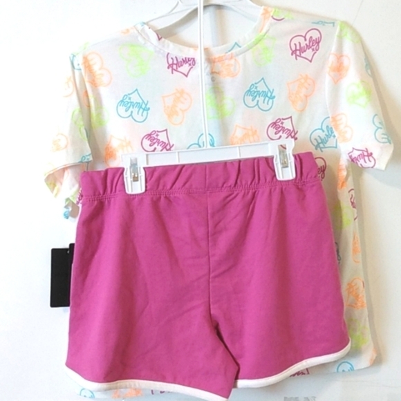 HURLEY PINK WHITE TWO PIECE TWIST TIE TOP & SHORTS SET SIZE XL 12/14 NWT - Picture 3 of 6